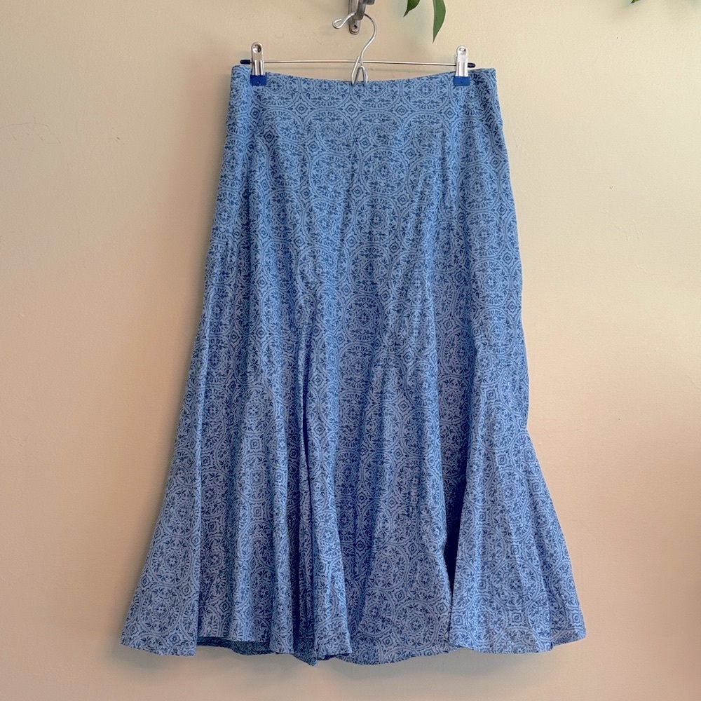 Y2K 100%cotton Charter Club Blue Patterned Women's lined midi Skirt‎ size6 - Picture 2 of 7